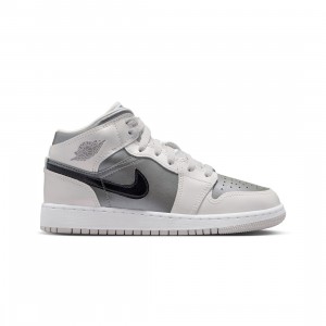 Air Jordan 1 Mid SE Big Kids (photon dust / blue chill-flat pewter-black)
