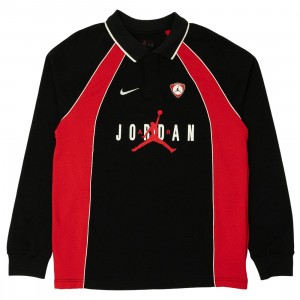 Jordan Men Flight Long Sleeve Polo (black / university red / university red)