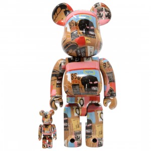 Medicom Andy Warhol x Jean-Michel Basquiat #2 100% 400% Bearbrick Figure Set (brown)