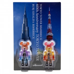 Medicom Burj Khalifa And Tokyo Tower 100% Bearbrick Twin Tower Pack Figures (purple / orange)