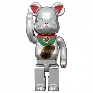 Medicom Bearbrick Maneki Neko Good Luck 2nd Glow In The Dark Silver Plated 400% Figure (silver)