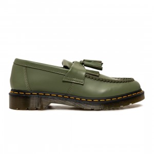 Dr. Martens Men Adrian Yellow Stitch Leather Tassle Loafers (khaki / green smooth)