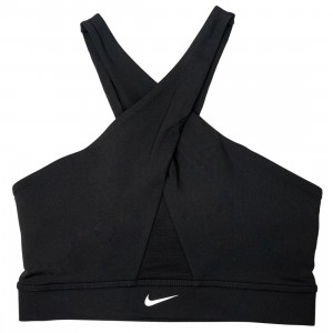 Nike Women Dri-Fit Swoosh Icon Clash Wrap Sports Bra (black / dk driftwood / hazel rush / white)