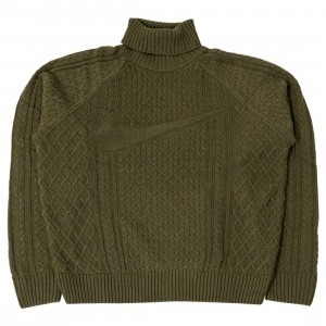 nike locker Men Life Cable Knit Turtleneck Sweater (cargo khaki)