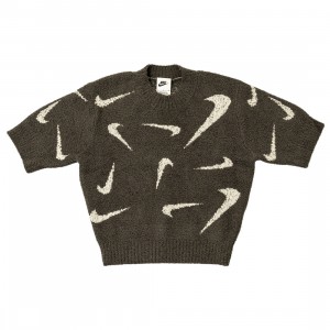 nike lunar Women Sportswear Printed Knit Short Sleeve Top (medium ash / lt orewood brn)