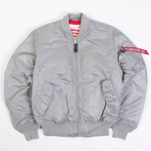 Alpha Industries Men MA-1 Blood Chit Reversible Jacket (silver / red)