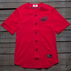 BAIT Men Script Logo Baseball Jersey Shirt (red)