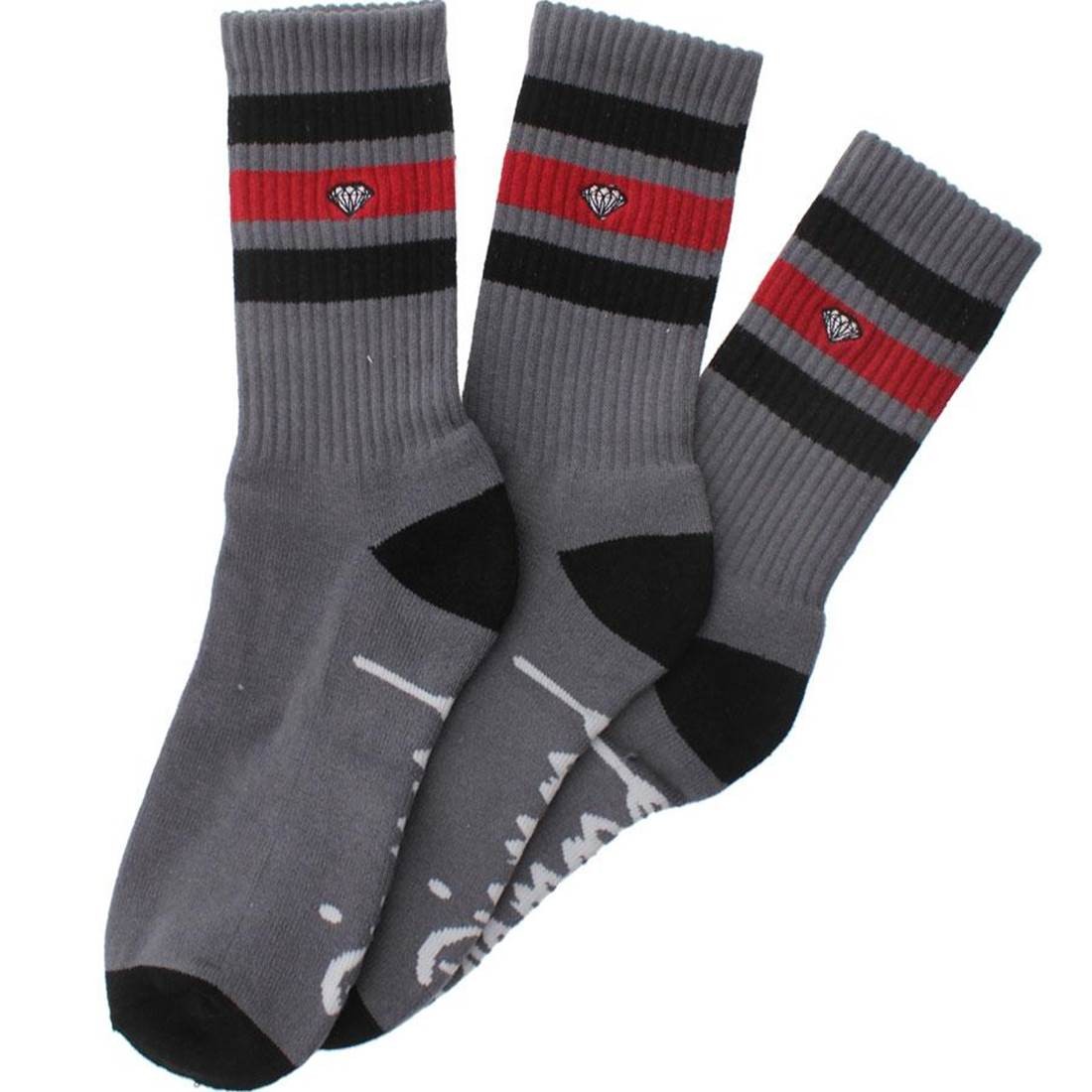 Diamond Supply Co 3 Pack High Stripe Socks (grey / black / red)