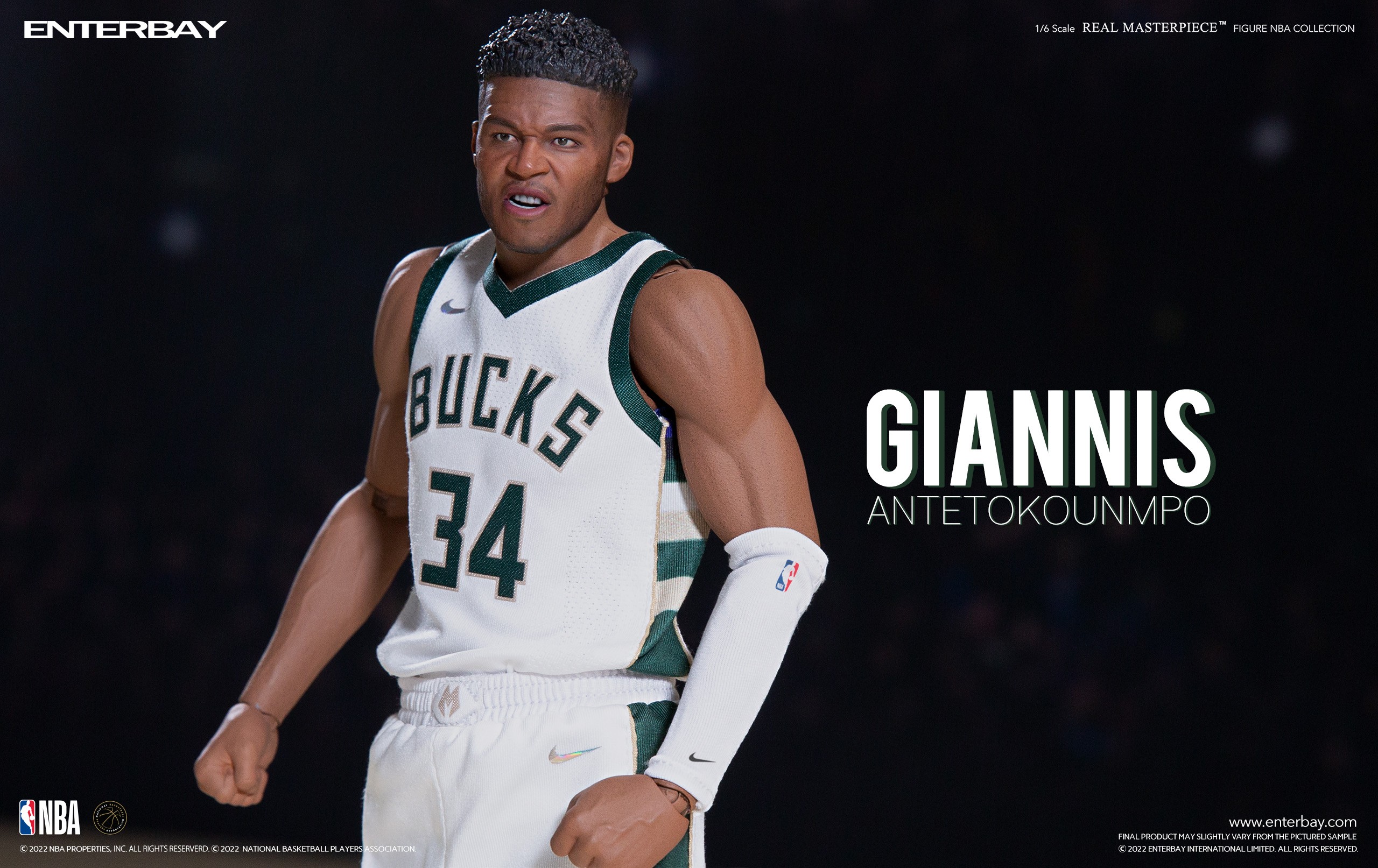 NBA x Enterbay Milwaukee Bucks Giannis Antetokounmpo Real Masterpiece 1/6 Scale Figure (white)