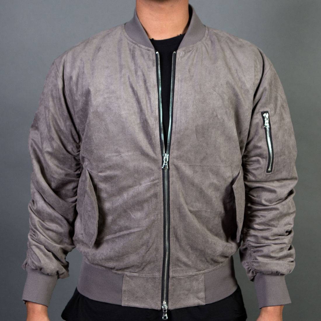 Lifted Anchors Men Suede Bird Bomber Jacket gray charcoal