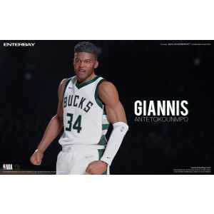 NBA x Enterbay Milwaukee Bucks Giannis Antetokounmpo Real Masterpiece 1/6 Scale Figure (white)