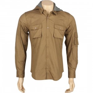 ARSNL Shifter Hooded Woven Long Sleeve Shirt With Detachable Hood (khaki)