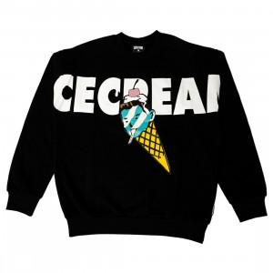 Ice Cream Men Cone Head Crew Sweater (black)