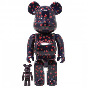 Medicom Muveil Strawberry 100% 400% Bearbrick Figure Set (navy)