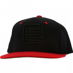 PYS Block Logo Snapback Caps - Black (black / red)