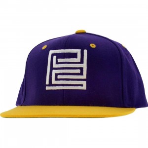 PYS Block Logo Snapback Caps - White (purple / gold)