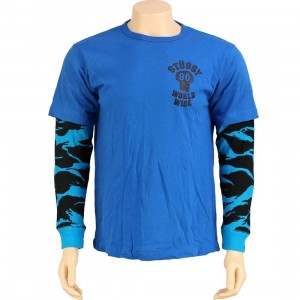 Stussy Double Tiger Long Sleeve Tee (blue)