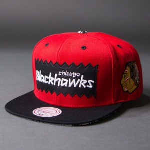 BAIT x NHL x Mitchell And Ness Chicago Blackhawks STA3 Wool Snapback Cap (red / black)